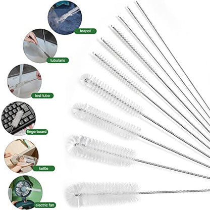 CiaraQ Bottle Cleaning Brushes, 9.8 Inch Nylon Tube Brush Set | White Cleaner for Narrow Neck Bottles Cups with Hook, Set of 10pcs - color: White, size: 9.8 Inch (10pcs)