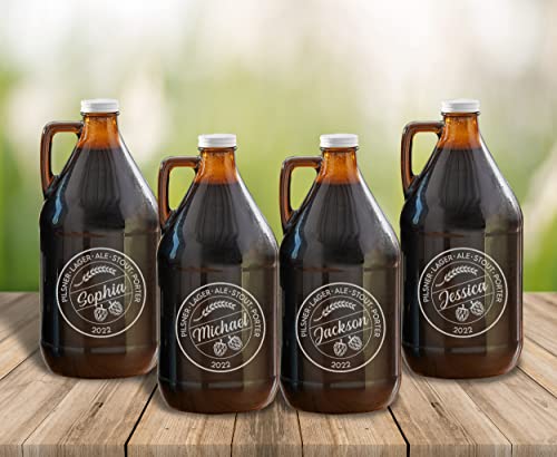 TEEAMORE Amber Growler 64 oz Personalized Beer Growler Amber Glass Growlers Custom Handled Jugs Glass Growlers for Beer - color: Design-02