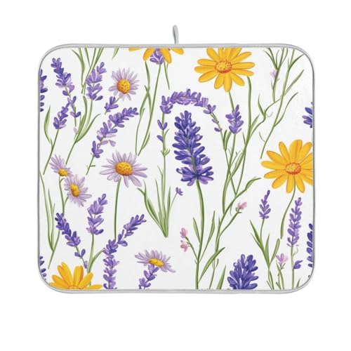 Cornflower and Lavender Dish Drying Mat for Kitchen Counter Kitchen Drying Mat Dish Rack Mat Dish Drainer Pad Microfiber Absorbent Washable Drying Pad for Countertop 16 x 18 - color: Cornflower and Lavender, size: 16" x 18"