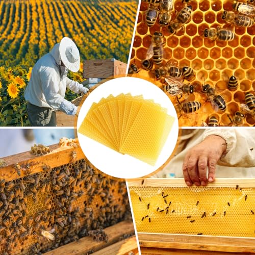 30Pcs 5.2x3.5'' Beeswax Sheets, Beeswax Sheets for Bee Frames, Natural Honeycomb, Candle Making Beekeeping Supplies, Bee Hive Frames and Wax Foundations