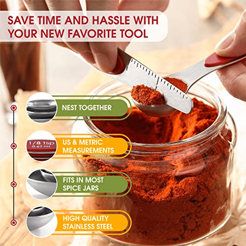 Spring Chef Red Stainless Steel Magnetic Measuring Spoons Set of 8 with Leveler, Dual Sided Nesting Teaspoon & Tablespoon Measuring Spoons, Kitchen Gadgets for Baking & Cooking, Fits in Spice Jars - color: Red, size: 1-Pack