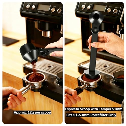 2 Pcs Coffee Scoop & Funnel for Reusable K-Cup Pods, 2Tbsp Dosing Spoon, 51mm Espresso Tamper, BPA-Free PCTG, Dishwasher Safe, Fits Espresso Machines, For Coffee & Protein Powder, Black, 2 Models A&B - color: Upgrade Black
