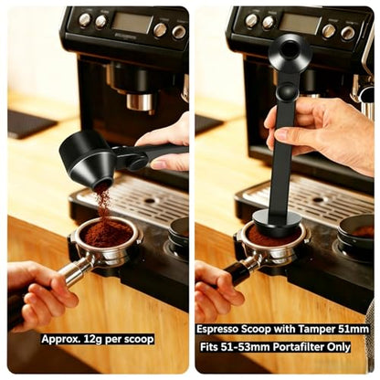 2 Pcs Coffee Scoop & Funnel for Reusable K-Cup Pods, 2Tbsp Dosing Spoon, 51mm Espresso Tamper, BPA-Free PCTG, Dishwasher Safe, Fits Espresso Machines, For Coffee & Protein Powder, Black, 2 Models A&B - color: Upgrade Black