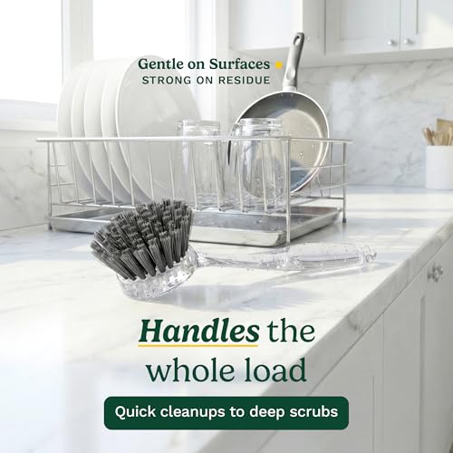 Cuisinart Dish Brush with Handle, 2 Pack, Firm Bristles | Multi-purpose dish scrubber for plates, pots, and pans, deep cleaning removes grease, safe for nonstick, round head - color: Round- Dark Gray
