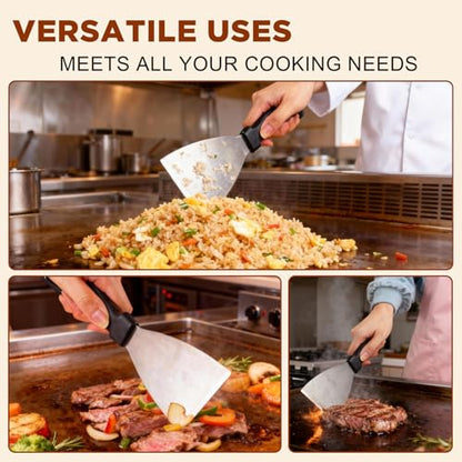 Griddle Scraper，Stainless Steel Grill Scraper,Slant Edge Metal Spatula for Teppanyaki Flat Top BBQ,Grill Cooking,Frying Steak Pork Chop Chicken Chop,Dishwasher Safe - style: Griddle Scraper