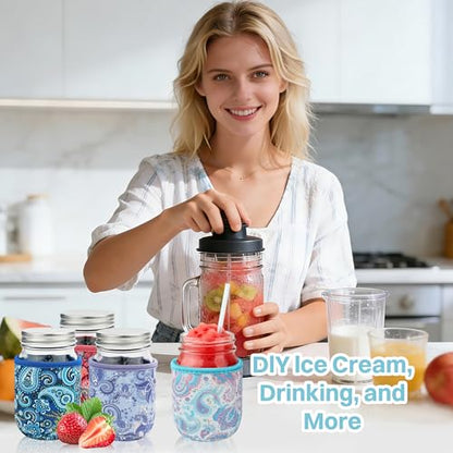 KJQJLY 4 Pcs Mason Jars Sleeves Neoprene 16oz Regular and Wide Mouth Mason Jar Sleeves Holder with Handle (Paisley, 16 OZ) - color: Paisley, size: 16 OZ