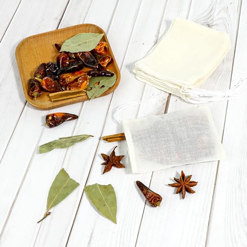 Spice Bags for Cooking, 30PCS Muslin Drawstring Soap Bags Reusable Empty Tea Bags for Loose Tea Sachet Bags Cheese Cloth Bags for Straining 3x4 Inch