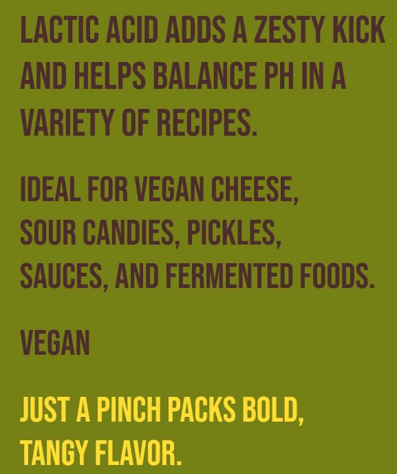 Lactic Acid Food Grade, Vegan Lactic Acid Powder for Vegan Cheese, Food Preservation and Tangy Flavor 4 Ounces