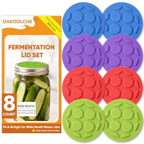 8PCS Silicone Fermentation Lids for Wide Mouth Mason Jars | One-Way Airlock Valve, Self-Burping for Sauerkraut, Sourdough Starter & Probiotics (Patented) - size: 8 PCS