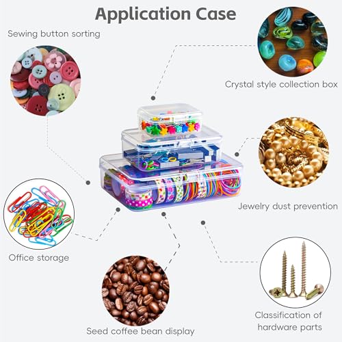 LJY 36 Pieces Mixed Sizes Rectangular Empty Mini Plastic Storage Containers with Lids for Small Items and Other Craft Projects (Clear)