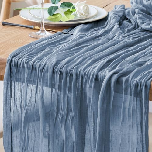 Table Runner Cheesecloth 10FT Dusty Blue Boho Gauze Cheese Cloth Rustic Sheer Table Runners for Wedding Bridal Baby Shower Party Decoration - color: Dusty Blue, size: 1 Pack