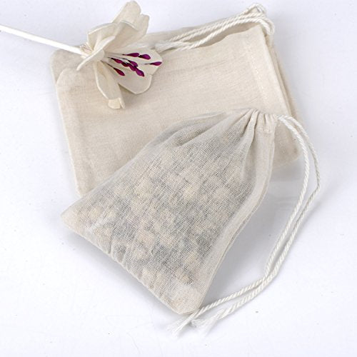 Pangda 100 Pieces 4 x 3 Inches Muslin Cotton Drawstring Bags Small Cheese Cloth Reusable Sachet Bag for Storage Spices Teas Soaps Candy Jewellery Party Home Supplies (4 x 3 Inches) - size: 1 count (Pack of 100)