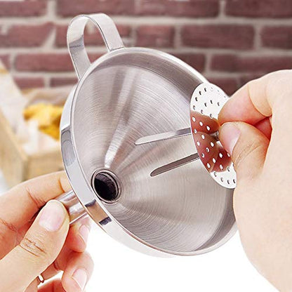 Stainless Steel Funnel with Built-in Strainer – Large Wide-Mouth Heavy-Duty Kitchen Funnel for Canning, Wine Making, Oil Transfer, and Liquid Pouring