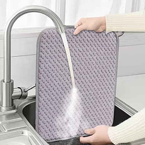 Dish Drying Mats for Kitchen Counter 2 Pack, Dish Drying Pads Absorbent, Washable Microfiber Dishes Drainer Mats (Grey) - color: Gray