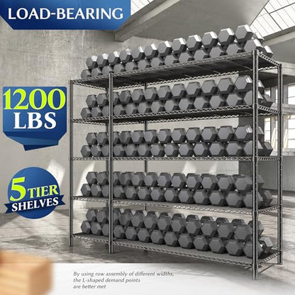 Romorgniz 70.8" H Storage Shelves, 5-Tier Metal Shelving 1200 High-Load Heavy Duty Wire Shelving, Adjustable Metal Shelves-L Shaped Wire Shelving Units for Kitchen Garage Pantry, 52.36" W x13.78 D - size: 13.78"D x 52.36"W x 70.8"H