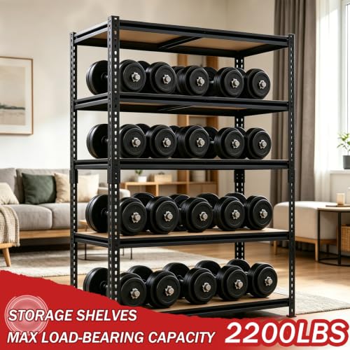 72" H Heavy Duty Garage Shelving, 2400LBS Capacity 5-Tier Storage Shelves,Adjustable Industrial Metal Garage Shelves for Basement Pantry Kitchen Warehouse, 16" D x 36" Wx72 H,Black - size: 16"D x 35.5"W x 72"H