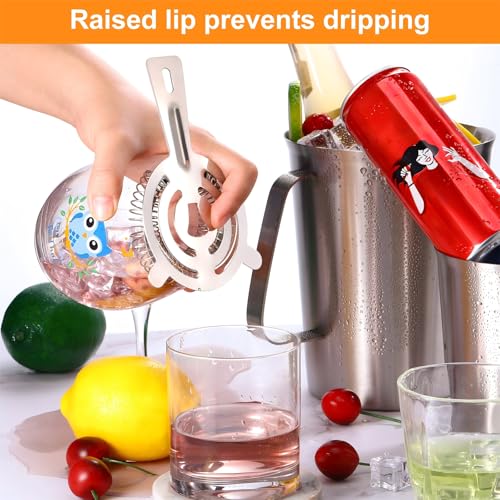 16 Pcs Bar Bartender Strainer Stainless Cocktail Strainers Steel Drink 5.5 in Silver Shaker Ice Bar Shelf for Hawthorne Bartenders Mixologists Drinking Water Filtering