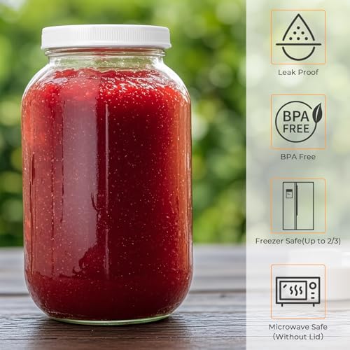 Cyclemore 2 Pack 1 Gallon Clear Glass Jar with Airtight Leakproof Plastic Lid, BPA-Free Dishwasher Safe Wide Mouth Jar for Fermenting, Kombucha, Kefir, Canning, Sun Tea and Food Storage