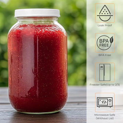 Cyclemore 2 Pack 1 Gallon Clear Glass Jar with Airtight Leakproof Plastic Lid, BPA-Free Dishwasher Safe Wide Mouth Jar for Fermenting, Kombucha, Kefir, Canning, Sun Tea and Food Storage