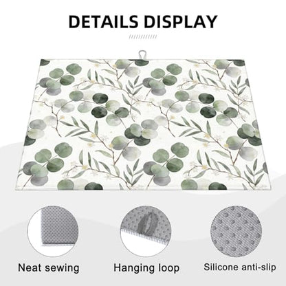 Sage Green Dish Drying Mat, for Spring Kitchen Counter Microfiber Absorbent, Sage Leaves Dish Draining Mat Extra Large 18"x24" - color: Sage Green