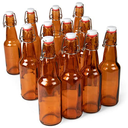 Cocktailor Glass Grolsch Beer Bottles (12-pack, 11 oz./330 mL) Airtight Seal with Swing Top/Flip Top Stoppers - Home Brewing Supplies, Fermenting of Alcohol, Kombucha Tea, Wine, Soda - Amber
