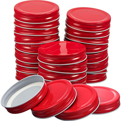 Chuangdi 30 Packs Mason Jar Lids Bulk Regular Mouth Canning Lids Leak Proof Secure Mason Storage Solid Caps(Red,Steel) - color: Red