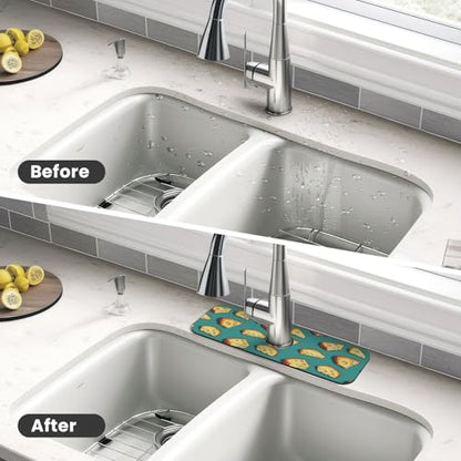 Cartoon Cheese Print Faucet Mat for Kitchen Sink, Faucets Mat Splash Guard Absorbent Fast Drying, Kitchen Sink Mats for Around Faucet Draining