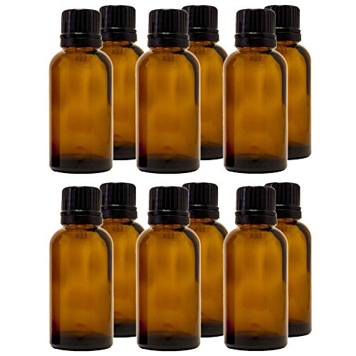 GreenHealth – Pack of 12 – 30 ml (1 oz) Amber Glass Bottles with Euro Dropper and Tamper-Evident Cap – Refillable Boston Round Bottles for Essential Oils and Aromatherapy - color: Amber, size: 12 Count (Pack of 1)