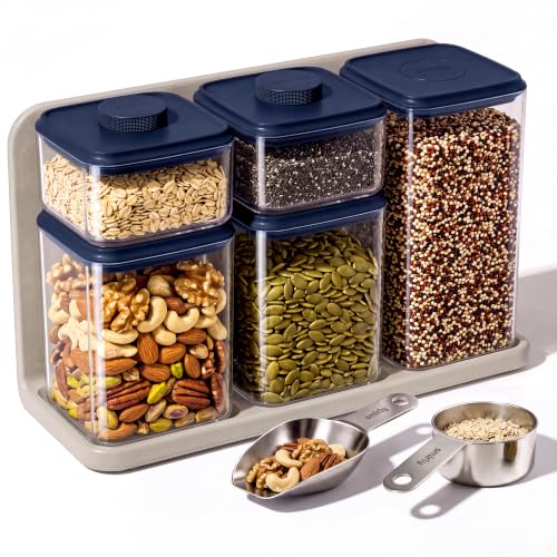 SMIRLY Pop Airtight Food Storage Containers with Lids and Holder - Blue | BPA-Free Air Tight Pantry Storage Containers for Cereal Flour Sugar, Food Storage Containers 5 Pcs (0.7Qt*2, 1.7Qt*2, 2.1Qt) - color: Blue