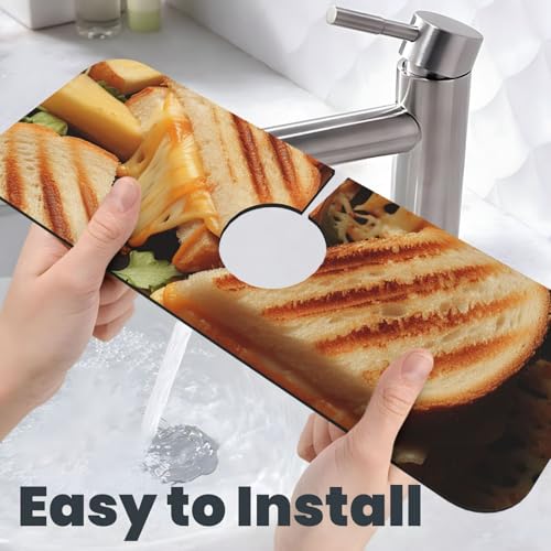 Cheese Sandwiches Splash Guard Mat For Kitchen Sink, Super Absorbent Fast Drying Faucet Mat Draining Mat Sink Gadgets Behind Faucet Sinkmat For Kitchen And Bathroom 15"X5.5"