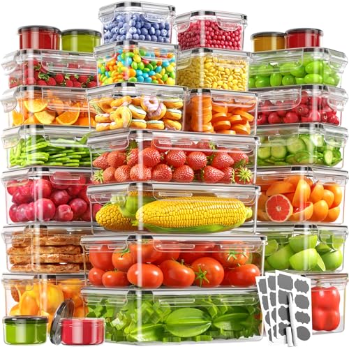 56 Piece Food Storage Containers with Lids(28 Containers & 28 Lids), BPA-Free Plastic Food Containers for Kitchen Storage and Organization, Leak Proof Meal Prep Container, Includes Labels & Pen - color: 56 Piece