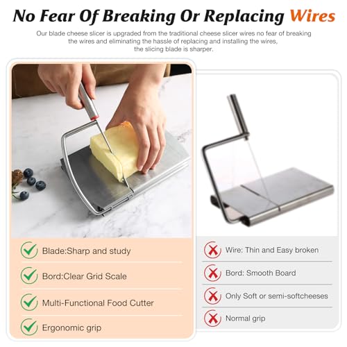 Cheese Slicer Cutter, Stainless Steel Cheese Cutter Board with Blade for Block Cheese, Vegetables, Butter, Sausages, Bread - size: Circular