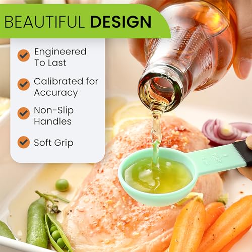 Spring Chef Mint Magnetic Measuring Cups and Spoons Set of 9, Stackable Plastic Kitchen Tool with Easy to Read Markings - Measure Dry or Liquid Ingredient for Baking & Cooking, BPA Free - color: Mint