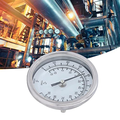 Wisecoco 3.3" Dial Stainless Steel Bimetallic Thermometer, 0-200F/-15-90C, 1% Accuracy, 1/2" NPT Back Mount