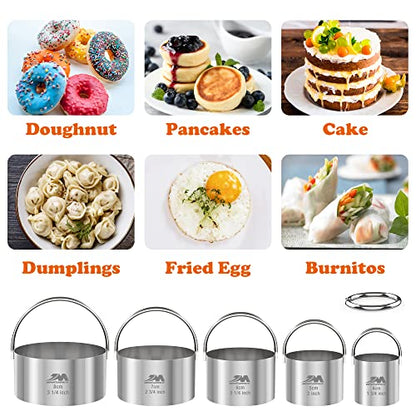 5 Pieces Circle Biscuit Cutter,Professional Stainless Steel Round Cookies Mold Tool with Handle for Baking GIFT Package - style: 5pcs with Handle(1.75-3.25in)