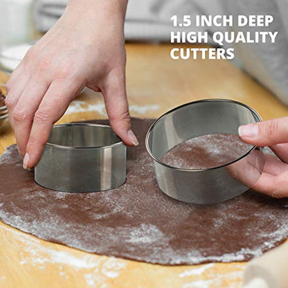 Cookie Cutter Set, 3 Pc Kit, Measuring 2'', 3'', and 4'', Round Metal Baking Rings for Pastry, Biscuits, and Dough Cutting, Heavy Duty and Reusable, Multiple Sizes - size: 2 3 4 Inch x 1.5 Inch