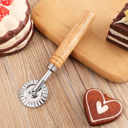 Bewudy Pastry Cutter Wheel, Professional Pasta Maker Cutter Wheel with Roller, Zinc Alloy Dumpling Lace Dough Noodle Ravioli Pizza Making Cutter for Kitchen