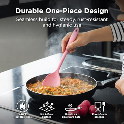 Kitchen Mama DuoEssentials Ladle & Cooking Spoon Set, Red | Silicone, Heat Resistant, One-Piece Design, For Nonstick Cookware, For Soup, Stirring, Serving & Sauteing - color: Red