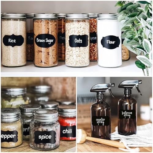 Chalkboard Labels, 120 Pcs Black Reusable Waterproof Labels Stickers, Kitchen Pantry Sticker for Containers, Mason Jars, Condiments, Food Storage (Oval) - style: 120pcs-Oval
