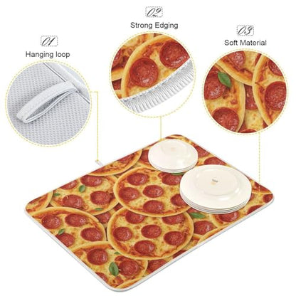 Dish Drying Mats, Pizza Cheese Print Dishes Pad, Reversible Dish Drying Rack Mat Kitchen Counter Mat, 16x18in - size: 16x18in