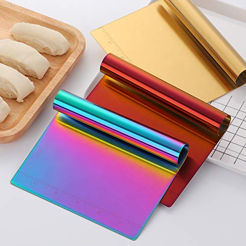 Stainless Steel Multifunctional Flour Scraper Mirror Polished Cake & Pizza Cutter Dough & Pastry Cutter Baking Scale Scraper & Butter Knife With Scale Pastry Bread Separator Rainbow - color: Rainbow