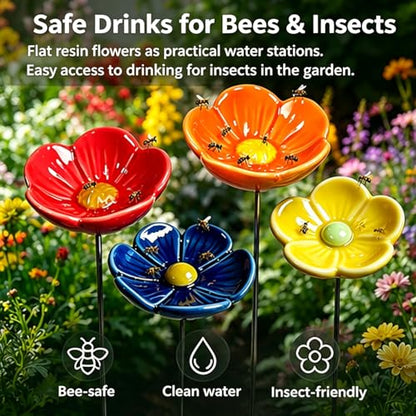 Bee Watering Station for Garden – 2026 New Ceramic Blossom Watering Cups, Handmade Flower Feeder & Water Dish, Outdoor Yard Art for Butterflies & Birds (8Pack) - size: 8Pack
