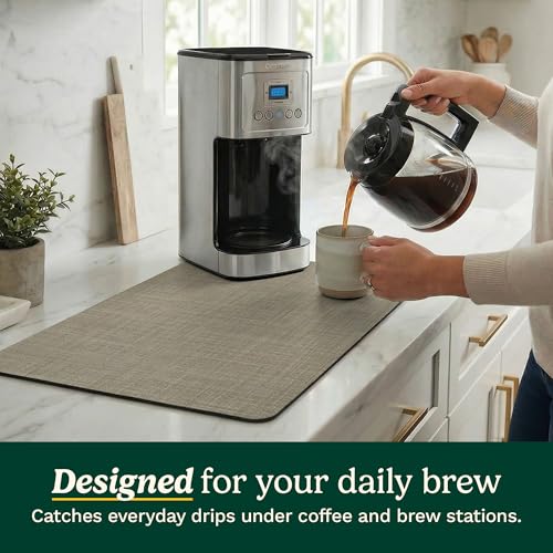 Cuisinart Coffee Mat for Countertop (2 Pack)–Quick-Dry Absorbent Coffee Bar Mat for Espresso Machines & Brew Stations, Also Use as a Dish Drying Mat on Kitchen Counter, Non-Slip, Easy Care, 15” x 20” - color: Taupe