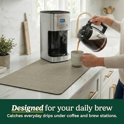 Cuisinart Coffee Mat for Countertop (2 Pack)–Quick-Dry Absorbent Coffee Bar Mat for Espresso Machines & Brew Stations, Also Use as a Dish Drying Mat on Kitchen Counter, Non-Slip, Easy Care, 15” x 20” - color: Taupe