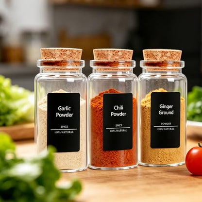 Spice Jar Labels - 275pcs Black Preprinted Waterproof Stickers for Pantry Organization for Kitchen Jars Caps Food Containers Spice Organizers