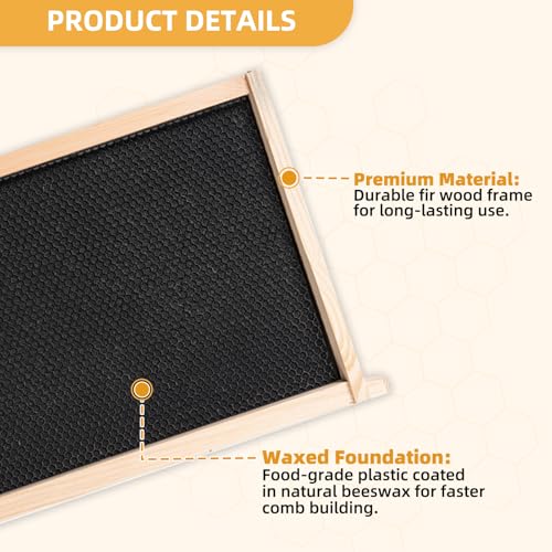 10 Pack Beehive Frames and Wax Foundations for Deep Brood Bee Hives with Wooden Bee Hive Frames and 100% Beeswax Coated Foundations, 9-1/8-Inch (Black) - size: 10 Pack Deep Frames-Black