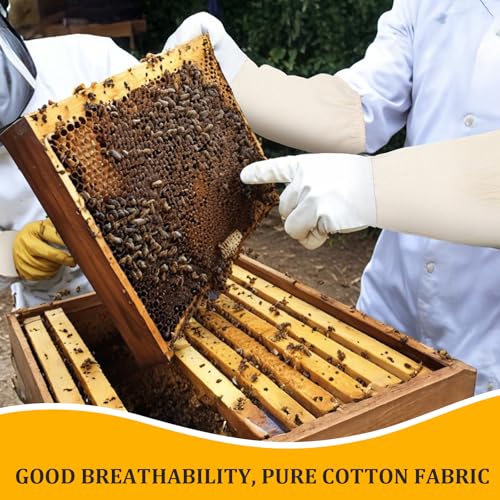 Beekeeping Gloves Hats Set 2 Thick Goatskin Leather Bee Gloves with Ventilated Sleeves and 2 Pack Beekeeping Fencing Veil Mosquito Hats Netting Sun Head Net Hat with Hidden Net Mesh Mask (Set of 2)