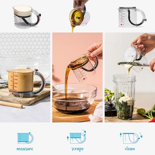 Dreamfarm Upcup All-in-1 Adjustable Measuring Cup, Metric & Imperial Measurements up to 1 Cup - Black/Clear | Measures dry and liquid ingredients and scrapes itself clean, easy-to-read metric and imperial measurements, microwave safe - size: Measures: 1 C