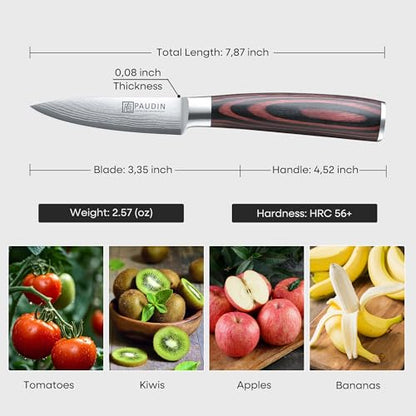 PAUDIN Paring Knife, 3.5 Inch Fruit Knife, High Carbon 5Cr15Mov Stainless Steel Forged Paring Knife, Ultra Sharp Small Kitchen Knife, Ergonomic Wooden Handle with Elegant Gift Box - style: 3.5'' Paring Knife