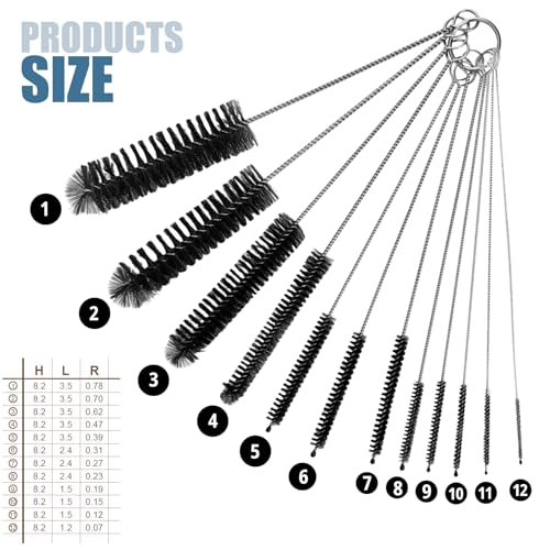 12 Multi-Size Brushes for Straws, Baby Bottles, Tumblers, Water Bottles, Sippy Cups, Tea Pots, Narrow Openings, and Narrow-Neck Containers (Black) - color: Black